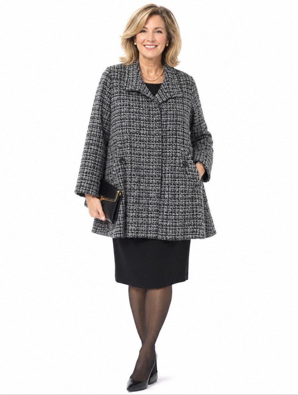 Katherine Kelly‎ Wool Alpaca Tweed Swing Coat 14 Gray Quiet Luxury Old Money